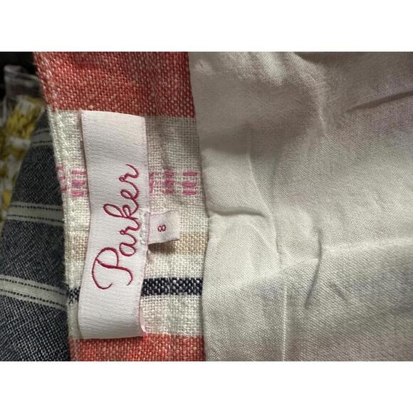 Parker Kacey casual striped V-neck linen-blend button front mini dress Size 8 - Picture 8 of 8